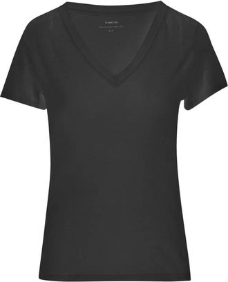 Vince Tops, Dames, Zwart, M, Katoen, Essential Pima Cotton V-Neck T-Shirt