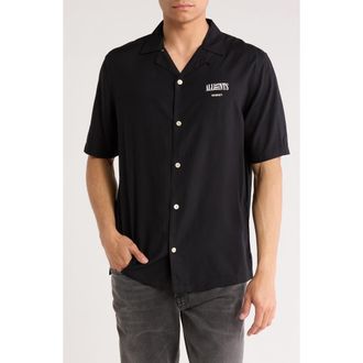 AllSaints Burman Camp Shirt in Jet Black at Nordstrom Rack, Size Xx-Large
