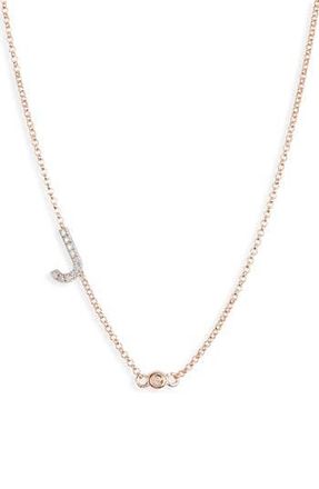 Meshmerise Bezel Diamond Initial Chain Necklace - 0.2ct. in Rose-J at Nordstrom Rack
