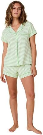 The Cats Pajamas Pima Knit Short Set Stripes Dots in Essential Stripe Pistachio at Nordstrom, Size X-Small