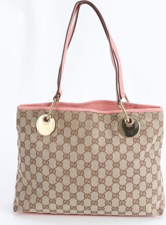 Gucci Gg Canvas Brown Pink Gg Canvas Leather Tote Bag (Pre-Owned)