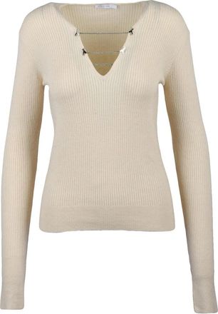 Patrizia Pepe Ribbed Knit Under-Jacket Sweater with Chain Accents