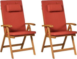 Beliani Beliani - Rustic Set of 2 Garden Chairs Light Acacia Wood Folding Red Cushions Java Premium