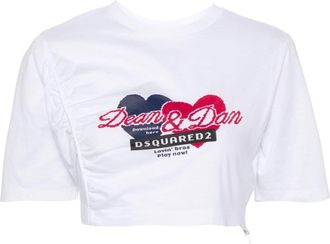 Dsquared2 gathered cropped T-shirt - women - Cotton - S - White
