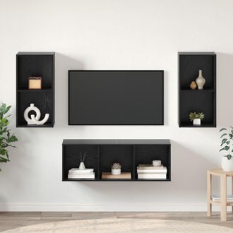Berkfield Home TV Cabinet Set 3 pcs Black oak 37 x 37 x 107 cm Engineered wood