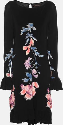 Roberto Cavalli Black Floral Print Stretch Knit Mini Dress