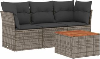 vidaXL Set De Sof&aacute;s De Jard&iacute;n 4 Pzas Y Cojines Rat&aacute;n Sint&eacute;tico Gris Vidaxl