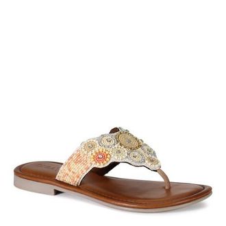 Diba KALI NITE Leather and Glass Beads Thong Sandal in Tan/beige/multi at Nordstrom, Size 6.5