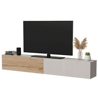 Dmora Mobile Porta tv Sindia, un Ripiano, Modulabile, Apertura a Ribalta, 200x29.8x30.5h cm Beige