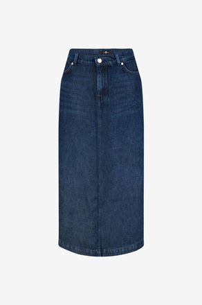 7 For All Mankind Gerader Jeans-Midirock Denim Lustre