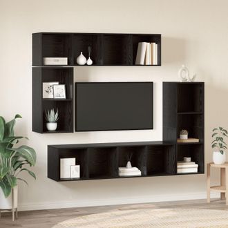 Berkfield Home Wall-mounted with Storage 4 pcs Black oak Engineered wood