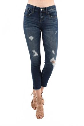 Judy Blue Bootyfull Distressed Side Slit Skinny Jeans - Plus In Dark Blue