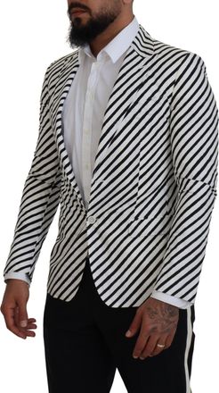 Dolce & Gabbana White Black Striped Slim Fit Jacket Mens Blazer