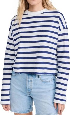 ASKK NY Cropped Long Sleeve Stripped Tee In Navy Thin Stripe