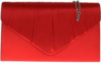 Girly HandBags Womens Beautiful Satin Elegant Pleated Clutch Bag Shoulder Bag Vintage Wedding Party Evening - Red