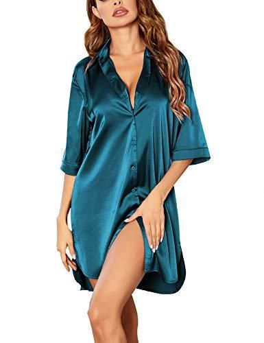 Robe De Nuit D'allaitement Femme - 95% Coton, 5% élasthanne - Manches 3/4, Col En V - Coupe Ample, Longueur Genou