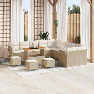 vidaXL Vidaxl - Conjunto De Sof&aacute; De Jard&iacute;n Con Coj&iacute;n 14 Pcs Beige Y Crema