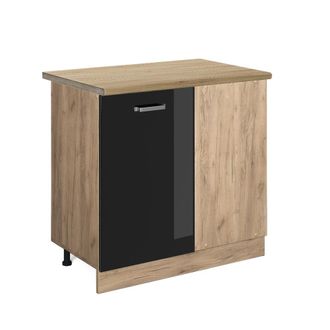 Vicco Armario De Esquina R-line, Negro Brillo Intenso, 86 Cm, Et Roble