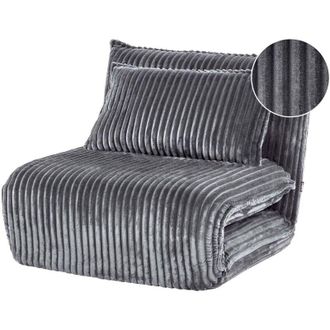 Beliani Sofa Bed Grey Corduroy Upholstery 1 Seater with Additional Cushion Sleeper Function Adjustable Backrest Armless for Kids and Adults LYSEKIL