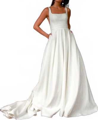 Justin Alexander Square Neck Floral Brocade Wedding Gown In Ivory