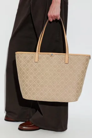 Tory Burch T-Monogram Shopper Bag, Womens, Beige