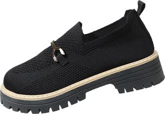 Generic Womens Loafers Wide Fit Mesh Walking Shoes Round Toe Breathable Stylish Non-Slip Lightweight Comfy Slip On Chunky Shoes Work Leisure Black