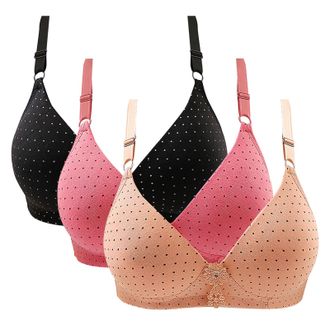Generic Ladies Bras Non Wired Full Support, Wireless Bra Push Up Comfy Corset Bras Padded For Women Mixed Color Three Piece Bras Adjustable Shoulder Straps Br