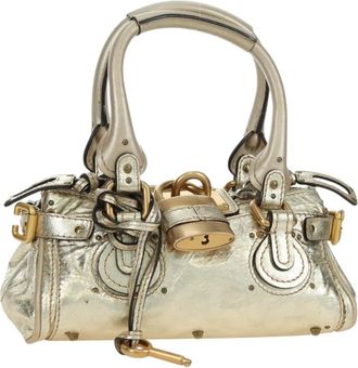 Chlo&eacute; Paddington Lock Handbag Leather Gold Leather Handbag (Pre-Owned)