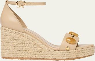 Gianvito Rossi 70mm Embellished Leather Espadrille Wedge Sandals