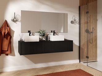 Vente-Unique Mobile sottolavabo sospeso scanalato - Nero - 150 cm - ARNEGA