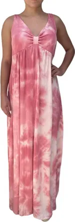 Melissa Masse V Neck Maxi Dress In Strawberry Sorbet Tie Dye