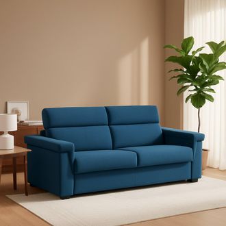 Dmora Sof&aacute; Cama 2 Plazas Brusasco, Desenfundable, Con Almacenaje Made In Italy, Apertura Abatible, 205x95 Cm Azul