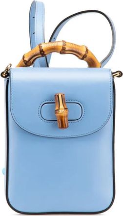 Gucci Borsa a tracolla mini in pelle di vitello con manico in bambù 2016-2025 - Blu