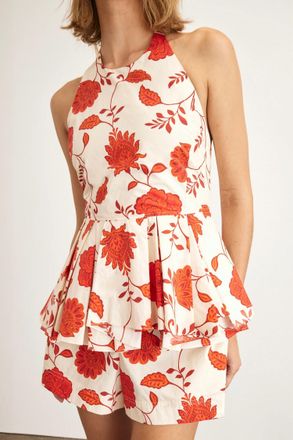 Tanya Taylor Celeste Halter Neck Top In Cream/tomato