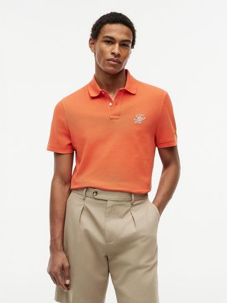 Tommy Hilfiger Mens Regular Fit Script Monogram Pique Polo - Orange - L