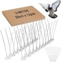 OEM Pincho Antipalomas De Acero Inoxidable 3m De 12x25 Cm Con 24 Bridas De Pl&aacute;stico. Pinchos Antip&aacute;jaros Para Ahuyentar Palomas, Gorriones, Cuervos Y Gato