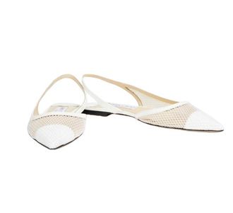 Jimmy Choo London White Patent Mesh Flat Sandals Size 38.5