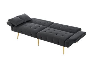 STILVORA Clic-clac 2 Plazas En Terciopelo Con Respaldo Ajustable, Patas De Metal Dorado Y Brazos Multi-posiciones, Gris Antiguo