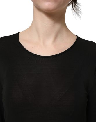 Dolce & Gabbana Womens Black Cotton Long Sleeves Sheath Maxi Dress Nylon Elastane