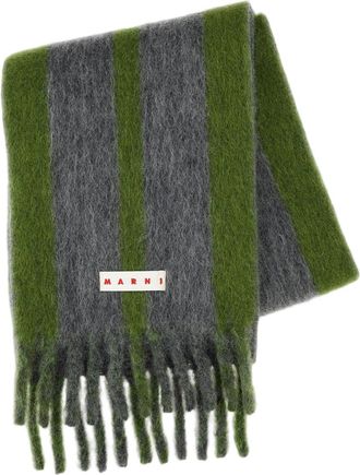 Marni Wool Scarf With Striped Pattern And Logo Detail