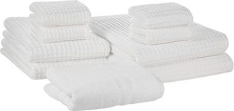 Beliani Conjunto De 9 Toallas De Ba&ntilde;o Y Alfombrilla De Ba&ntilde;o De Algod&oacute;n Blanco Zero Twist Areora