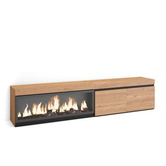 Skraut Home Skraut Home - Mueble Tv, Televisi&oacute;n, Muebles De Sal&oacute;n, Almacenaje, 210, Para Tv Hasta 80, Chimenea El&eacute;ctrica Xxl, Estilo Moderno, Roble