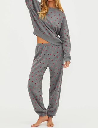 Beach Riot Devyn Hearts Sweatshirt In Gray/red