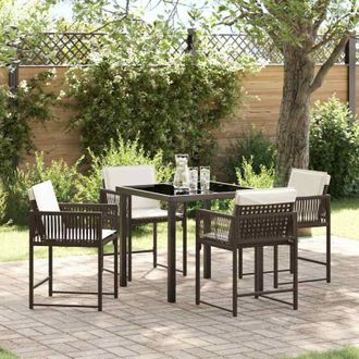 vidaXL Conjunto De Comedor De Jard&iacute;n 5 Pcs Marr&oacute;n Rat&aacute;n Sint&eacute;tico Vidaxl