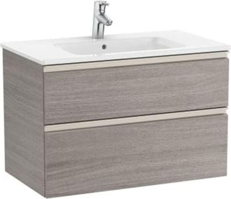 Roca Roca - Pack Unik Mueble Base De Dos Cajones + Lavabo Central The Gap Color: Roble City Texturizado - Medidas: 805x460x537 Mm