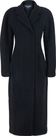 Jacquemus le Manteau Curvo Black Double-breasted Coat With Notched Revers And Rear Single Vent In Wool Woman