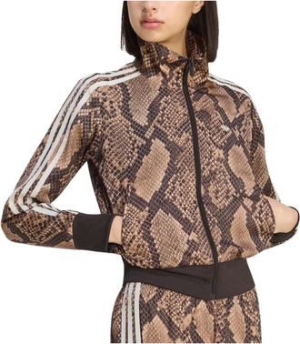 adidas Satin Snake Print Firebird Trainingsjack - Dames - Trainingsjackets - Bruin - XS - Polyester - Fitness