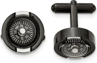 Diamond2Deal Stainless Steel Polished Black IP-plated Functional Compass Cufflinks