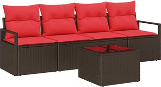 vidaXL Juego De Sof&aacute; 5 Uds. 4-n&uacute;mero De Plazas Marr&oacute;n Y Rojo Vidaxl