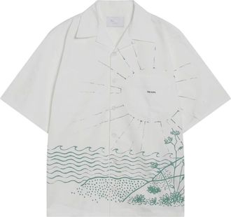 Prada Short Sleeve Shirts, male, Green, Size: M Printed Cotton Bowling Shirt